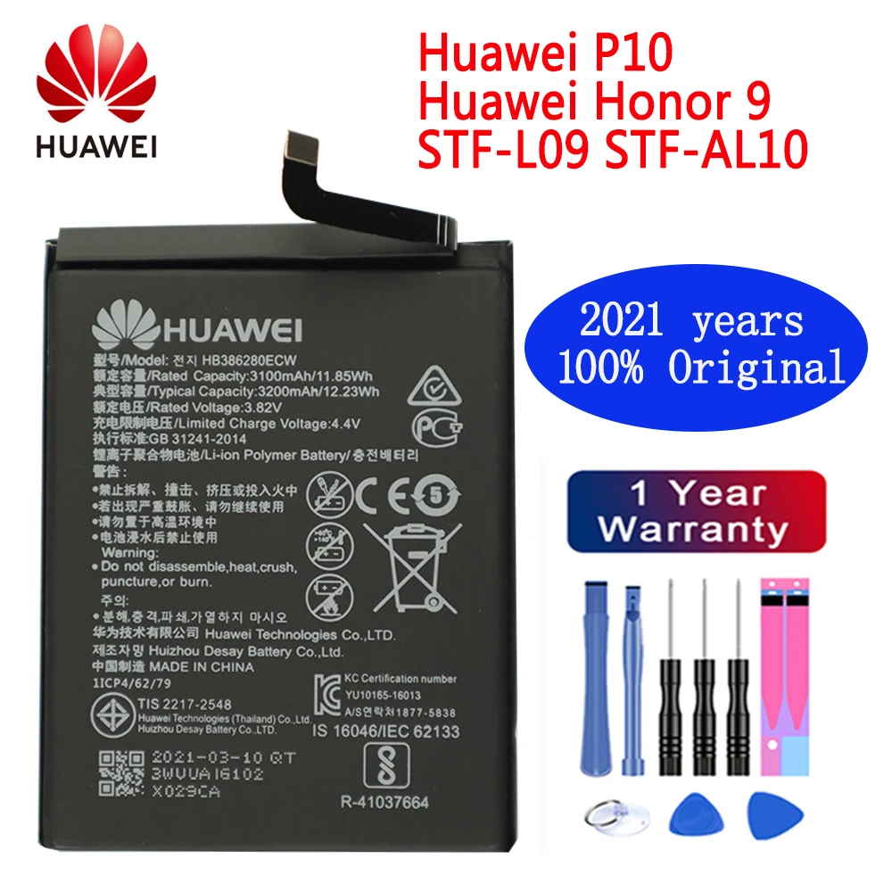 

Huawei p10 Original Replacement Phone Battery HB386280ECW 3200mAh For Huawei Honor 9 STF-L09 STF-AL10 P10 5.1 with free Tools