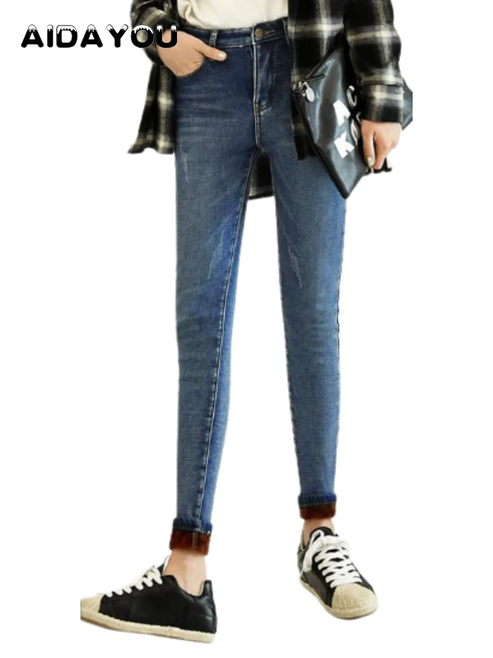 

Fleece Lined Jeans Women Thicken Relaxed Straight Leg Boyfriend Flannel Pants Thermal Warm Stretch Denim Pants ouc641