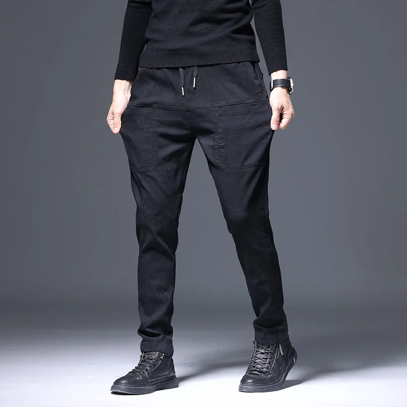 2023 Spring/Summer New Casual  Six Pocket Jacquard Elastic Straight Leg  Loose  Jeans Trend