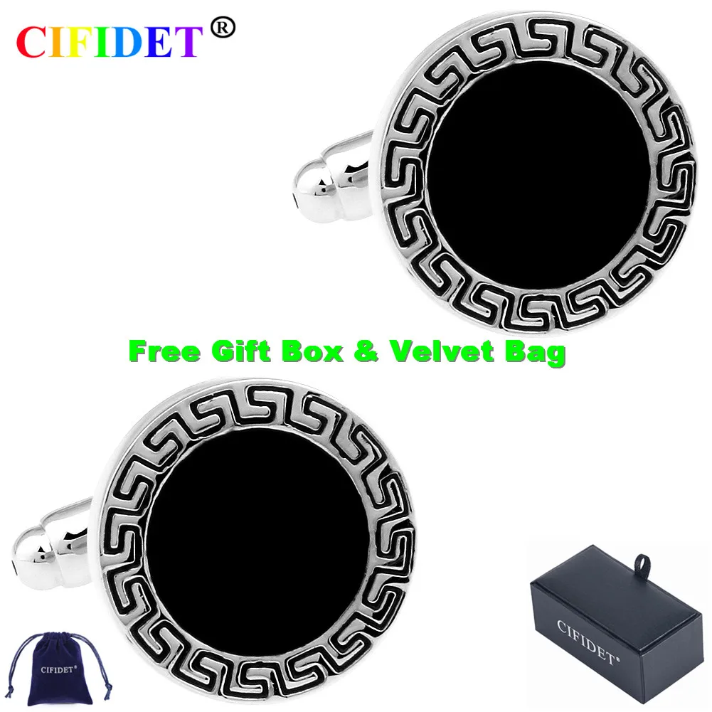 Запонки CIFIDET с рисунком черная круглая эмалированная запонка для рубашки