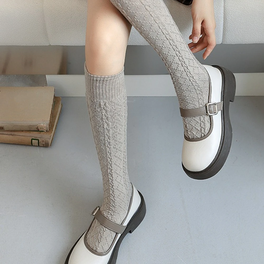 Сплошные цветные толстые крученые чулки женские теплые JK длинные носки до