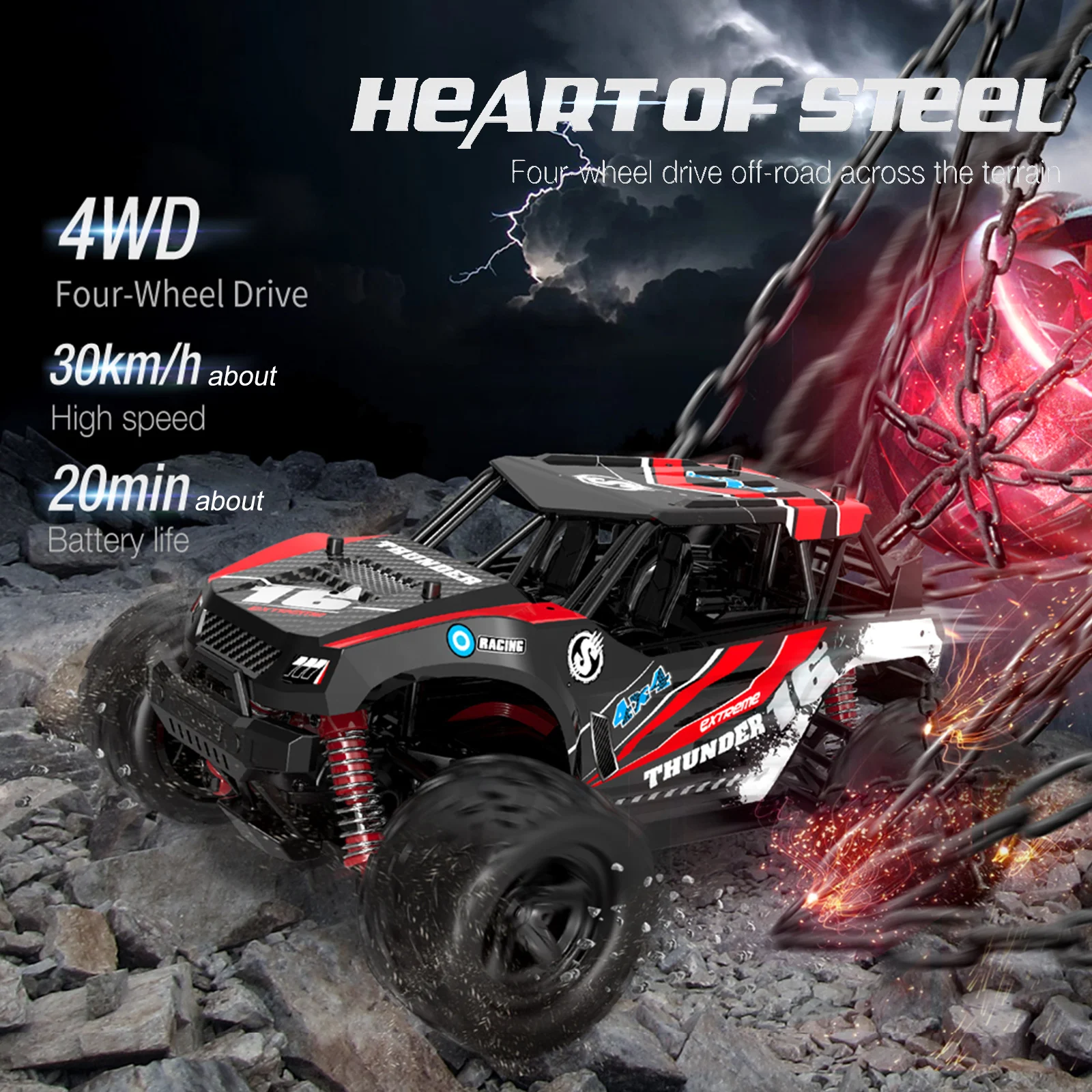 

2.4GHz High Speed 30km/h RC Cars 1/18 Monster Trucks Off-road 4x4 Toys with Rechargeable Battery for Adults Kids Toys Boys Gift