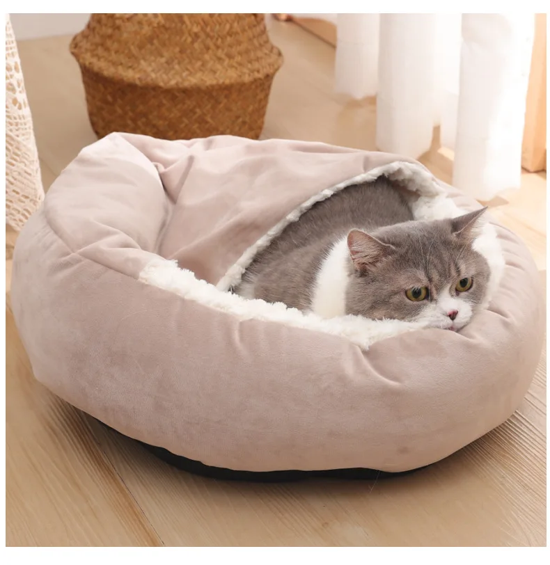 

Winter Warm Pet Round Bed Kennel Soft Fleece Thicken Nest Kennel Cat Dog Semi-enclosed Sleeping Bag Puppy Cozy Nest Bed Sofa Mat