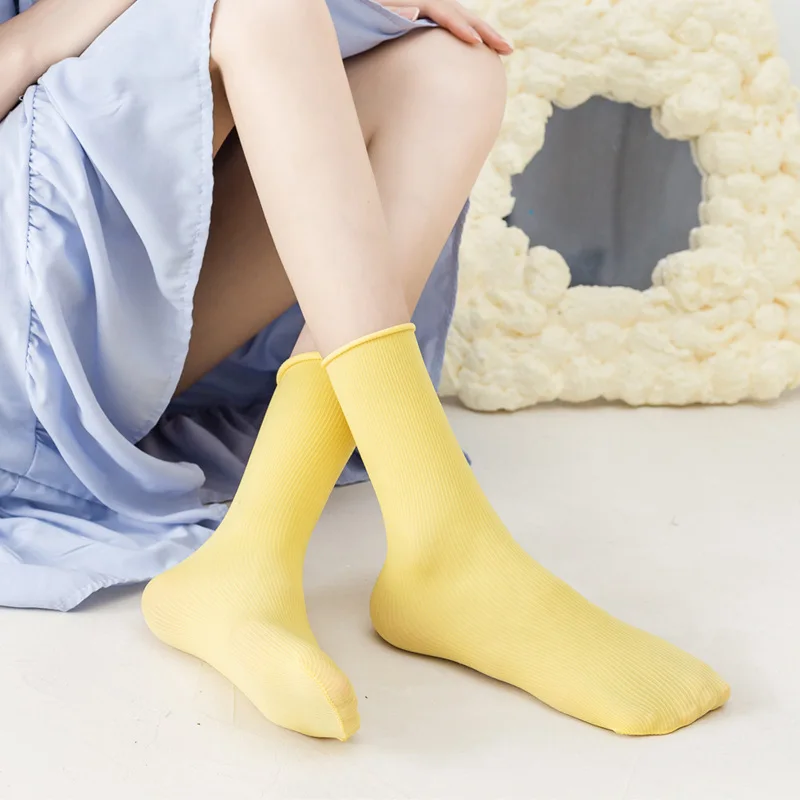 Velvet Socks Summer Thin Rolled Ice Silk Sock Summer Long Ins Fashion Tube Socks For Women Summer Socks Medias Perlas Colorful