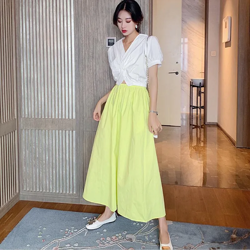 Летняя 2024 Женская длинная юбка Осенние повседневные свободные макси-юбки с