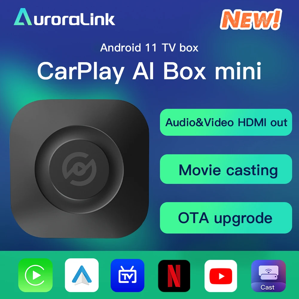 

AuroraLink CarPlay Mini Ai Box Andoroid 11 Wireless CarPlay Android Auto For Audi Mazda Toyota Netflix Android TV Box