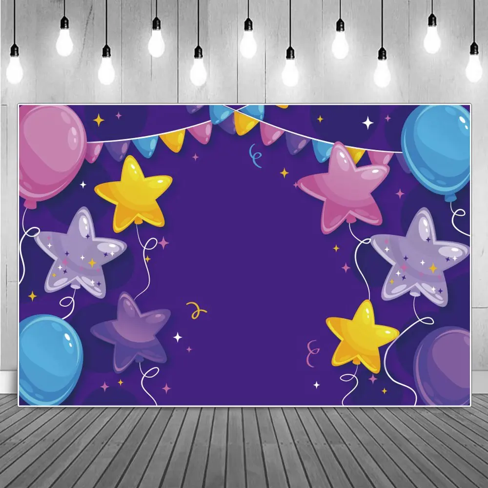 

Stars Balloons Birthday Photography Backdrops Bunting Flags Banner Custom Baby Children Party Decoration Photocall Backgrounds