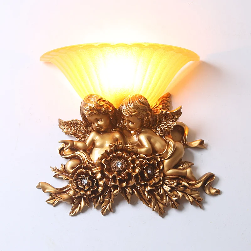 

European Retro Luxury Angel Living Room Art Decoration Led Wall Lamp Aisle Staircase Lamp American Cupid Bedroom Bedside Lamp