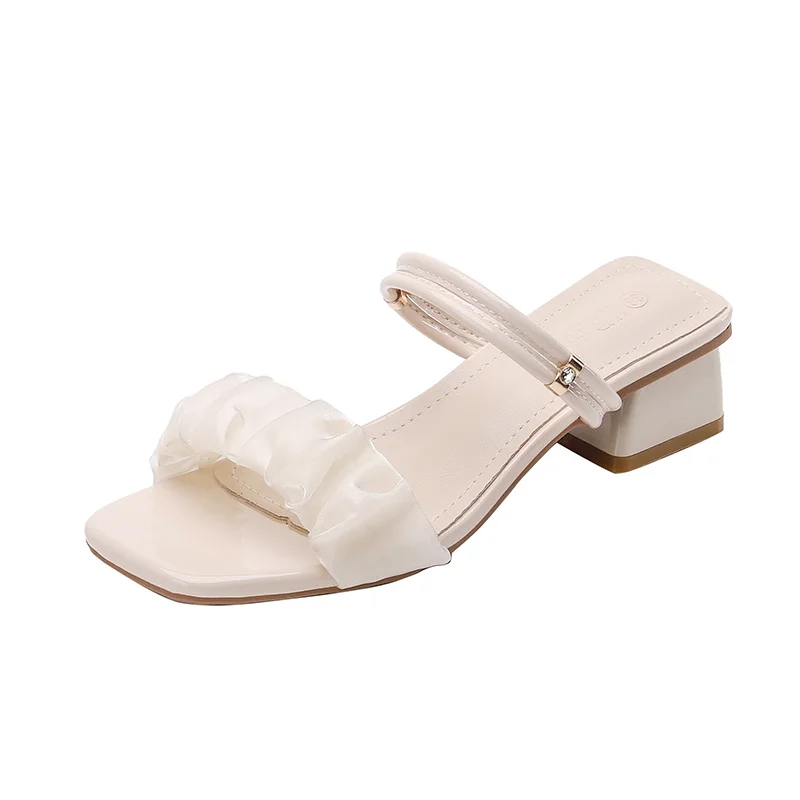 Sandals 2022 Women's Summer New Outer Wear Thick Heel Net Red French Middle Heel Fairy Wind High-heeled Sandals Fashion