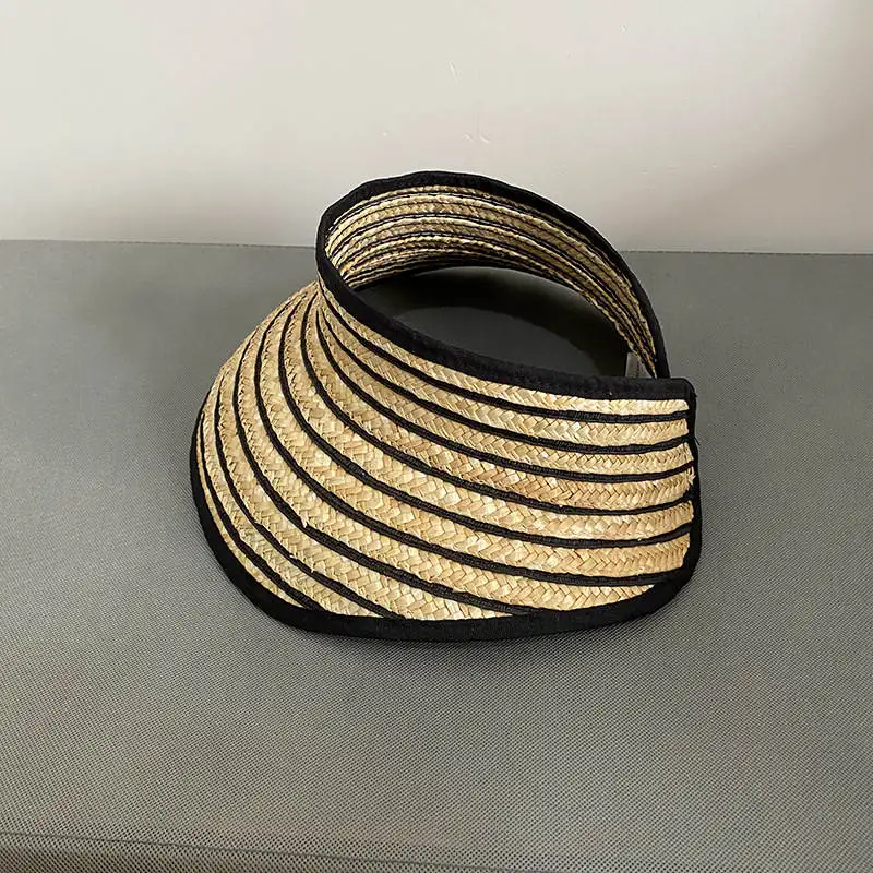 

Summer Pattern Straw Woven Empty Top Hat Clip-on Solid Color Large Wide-brimmed Anti-UV Breathable Beach Sun Hat Fashion Casual