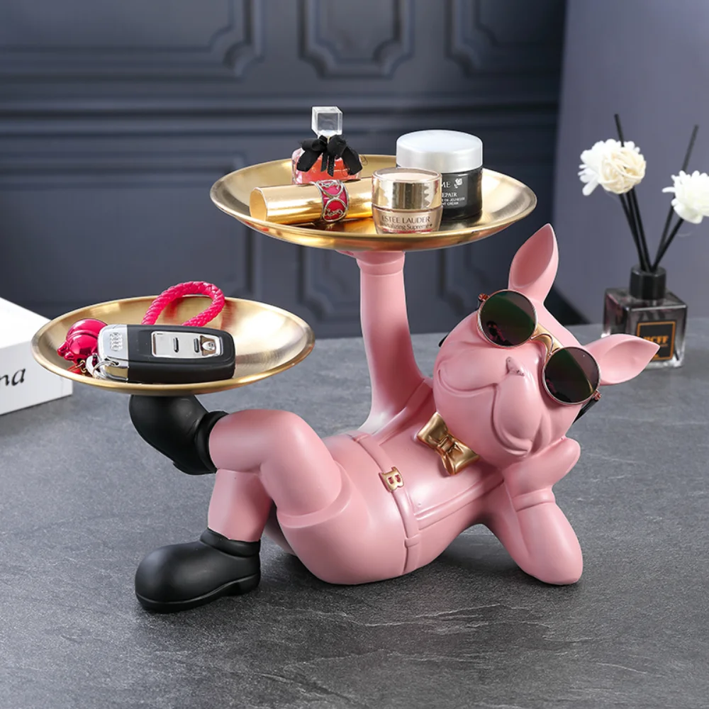 

Resin Décor Dog Statue Butler with Tray Storage Table Live Room Bulldog Ornaments Decorative Sculpture Craft Gift Home Decor