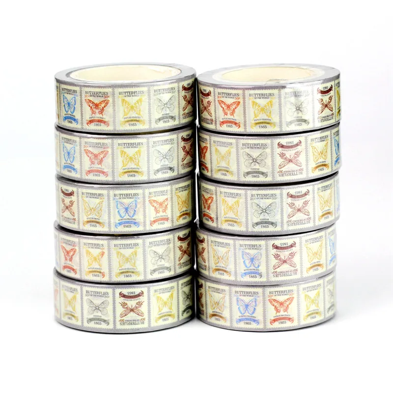 

NEW 10pcs Decor Vintage Colorful Butterflies Stamps Adhesive Masking Washi Tapes Cute Journaling Stationery Supplies