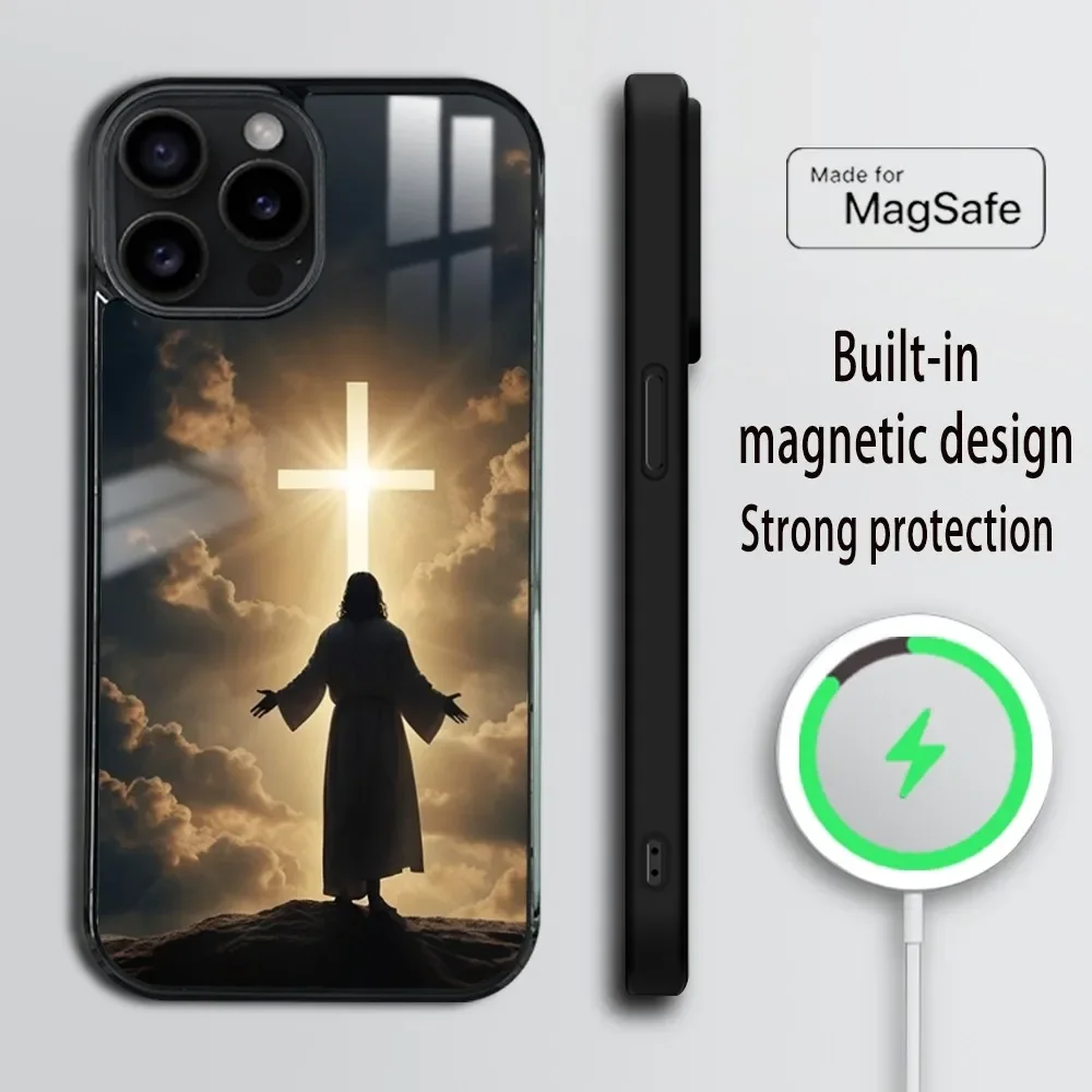 Christian Bible Jesus Phone Case For iPhone 16 15 14 13 12 11 Pro Max Plus Mini Magsafe Mirror Wireless Magnetic Cover