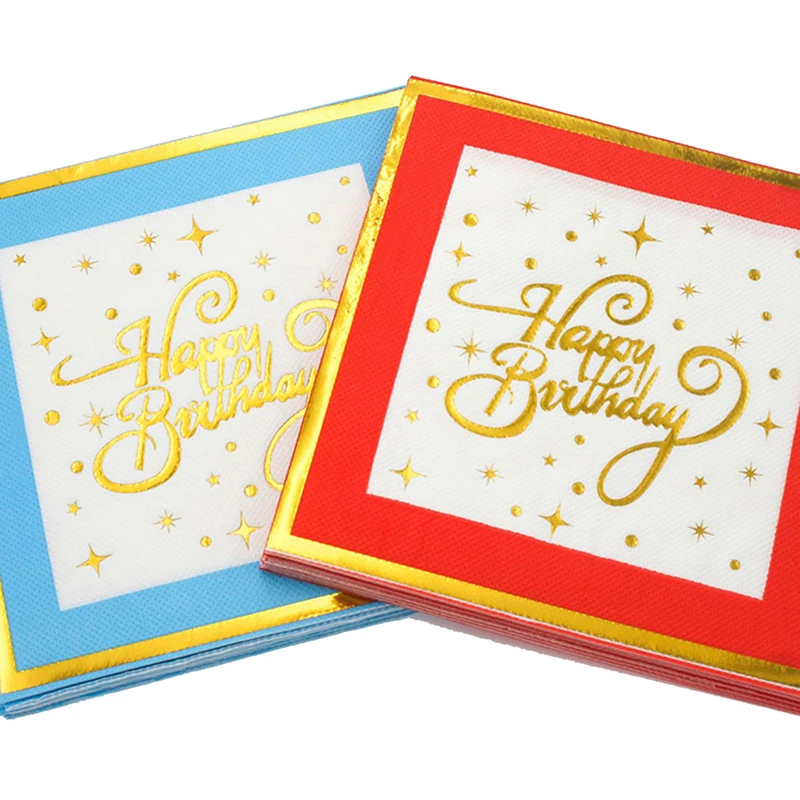 

5bags Bronzing Party Napkin 100pcs Disposable Napkins 33*33cm Party Paper Serviettes Happy Birthday Table Napkins For Party Supp