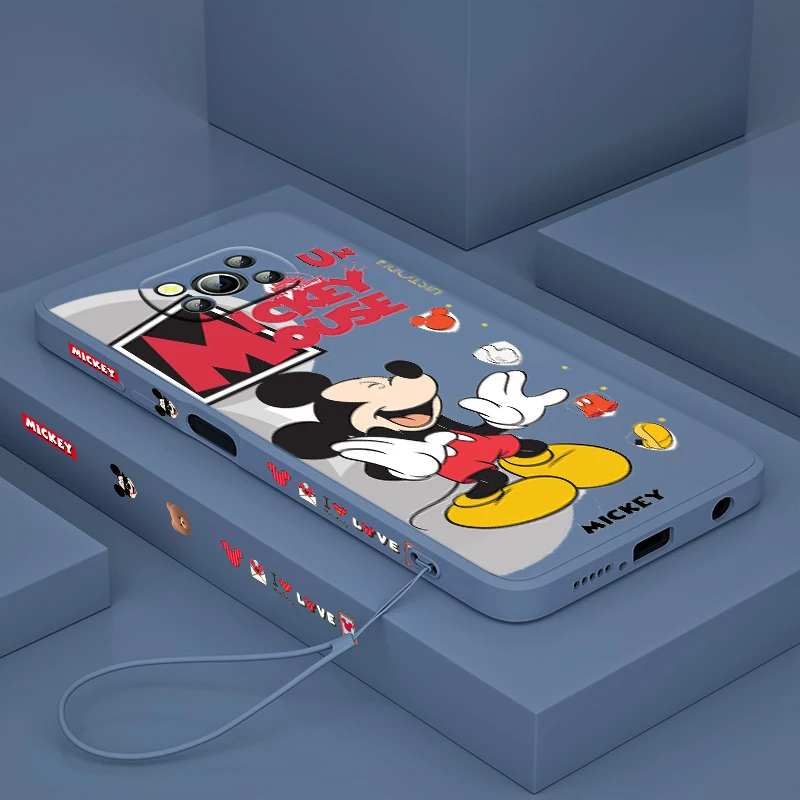 

Disney Anime Mickey Mouse Phone Case For Xiaomi POCO X3 NFC F3 GT M4 M3 M2 Pro C3 C31 X2 Mix 3 TPU Gel Silicone Liquid Left Rope