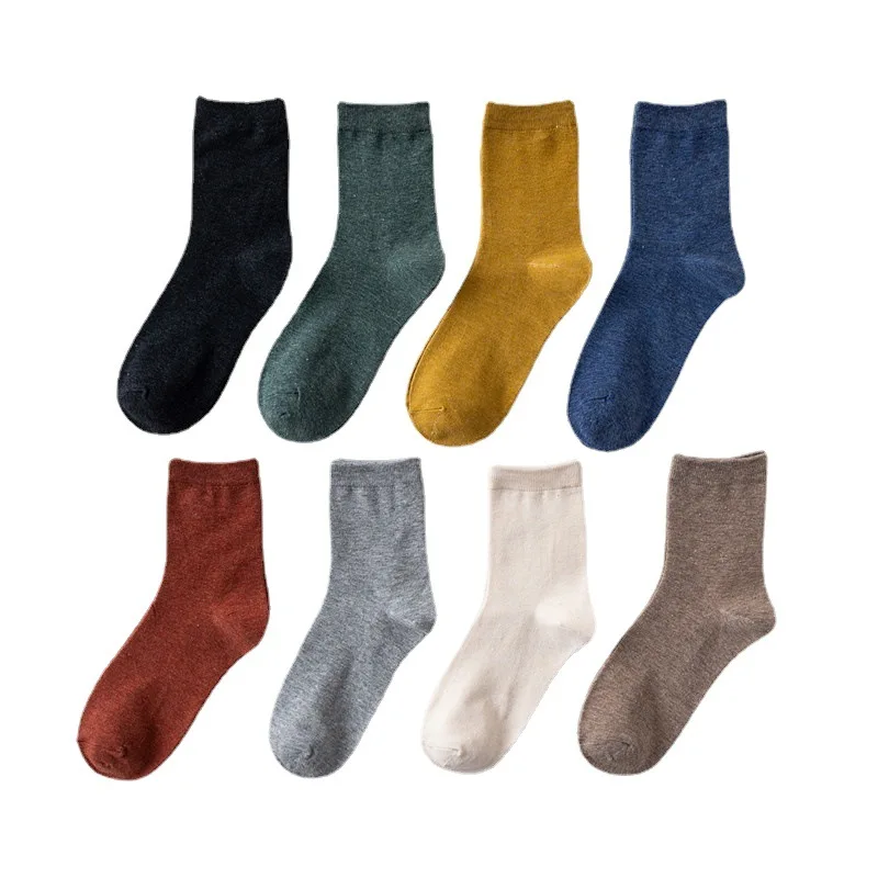 Spring and Autumn Socks Japanese Series Solid Color Women's Medium Tube Socks High Rib College Style Cotton Socks