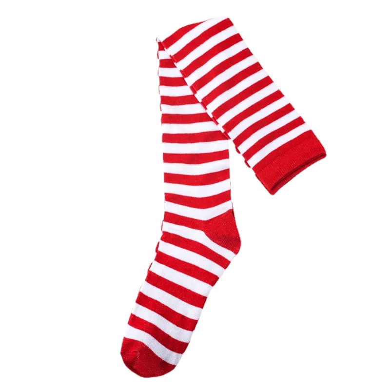 

Women Thigh High Socks Winter Knitted Warm Socks Ladies Over The Knee Socks Girls Black White Striped Socks Long Sexy Stockings