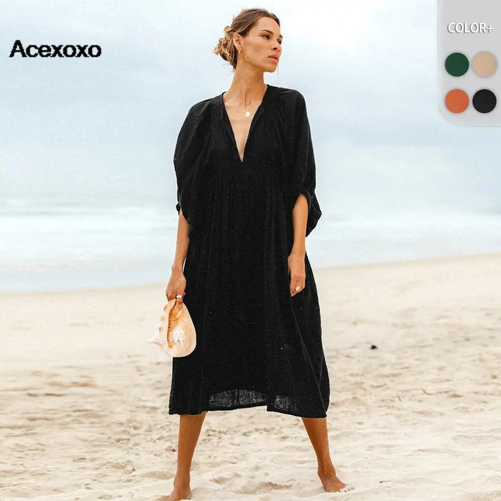 

2023 new spring and summer fashion loose lacing MIDI holiday beach dress plus-size women's dress women