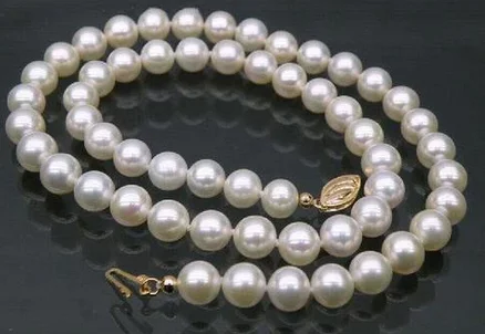 

AAA perfect 9-10mm white akoya pearl necklace 18" 925silver yellow gold clasp