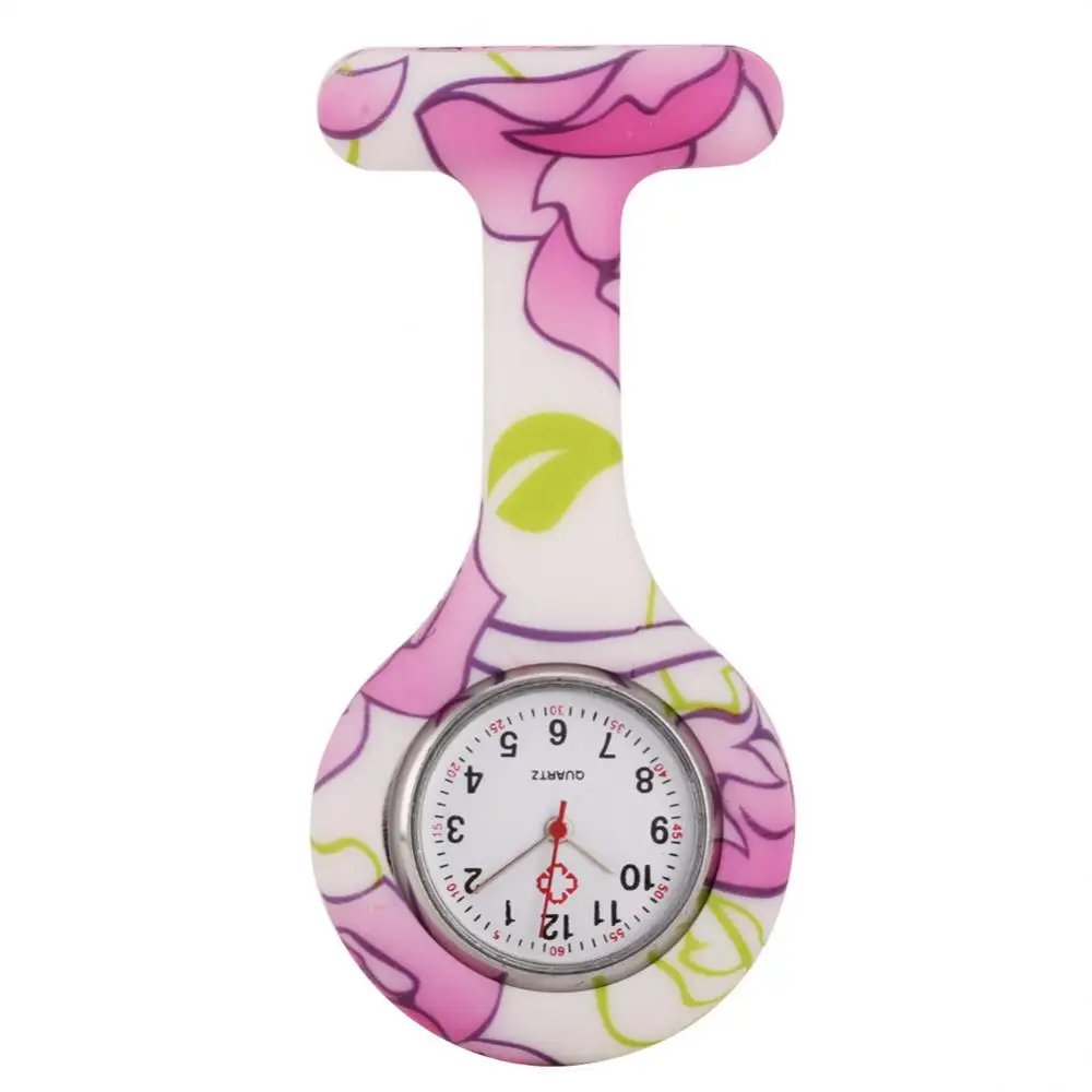50Pcs/Lot Mini Pocket Watches Quartz Brooch Hanging Nurse Watch Printing Silicone Doctor Medical Unisex Watches Clock Wholesale