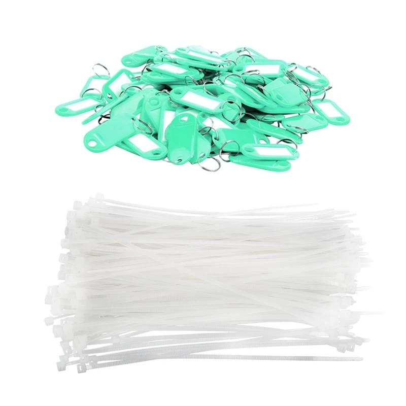 

200Pcs Cable Ties Wraps / Zip Ties, White 150Mmx3mm & 100Pcs Key Ring Tags Green