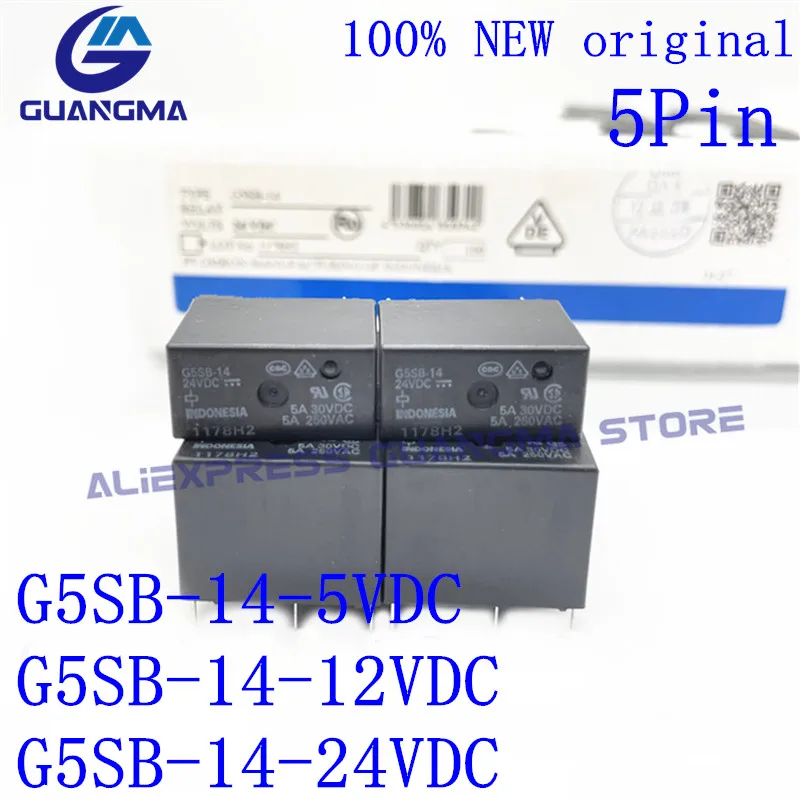 25 шт., 100% оригинальное новое реле мощности, 5Pin, 5A, 5VDC, 12VDC, 24VDC