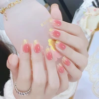 24pcs pink glitter french false nails medium square full coverage fake fingernail tips artificial nail art tip