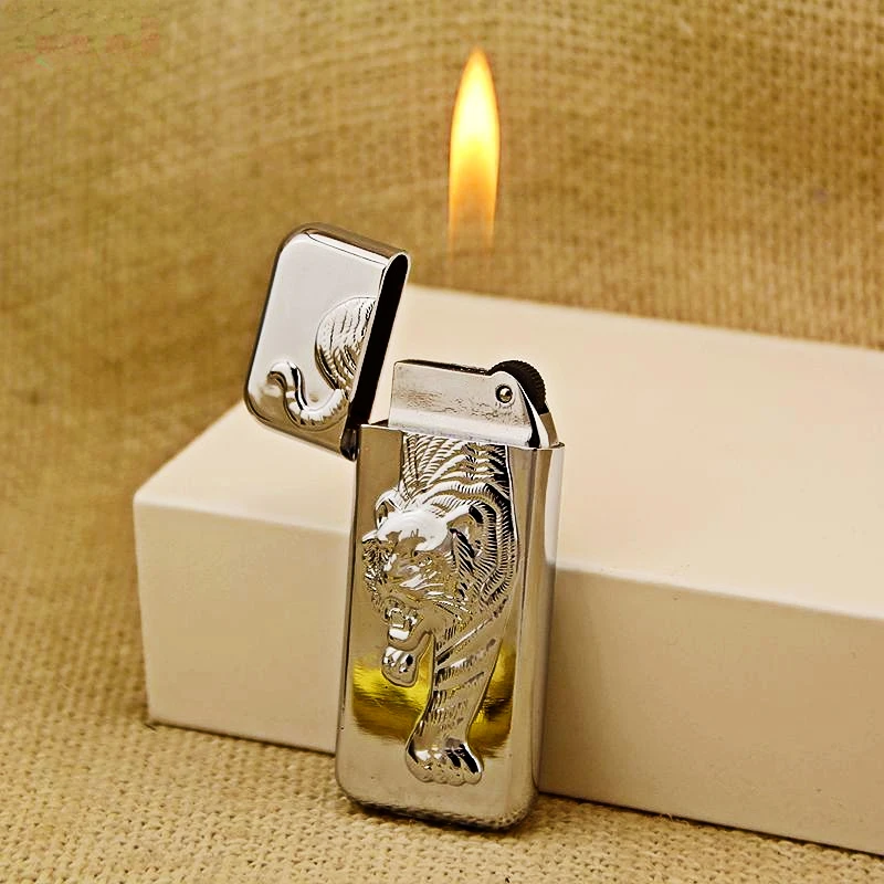 

Tiger Gas Lighters Ultra-Thin Creative Grinding Wheel Flame Lighter