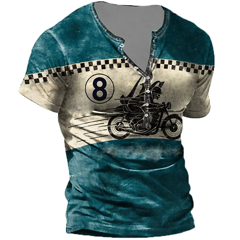 

Футболка мужская оверсайз с принтом, винтажная тенниска на пуговицах, с коротким рукавом, V-образным вырезом, уличная одежда, лето