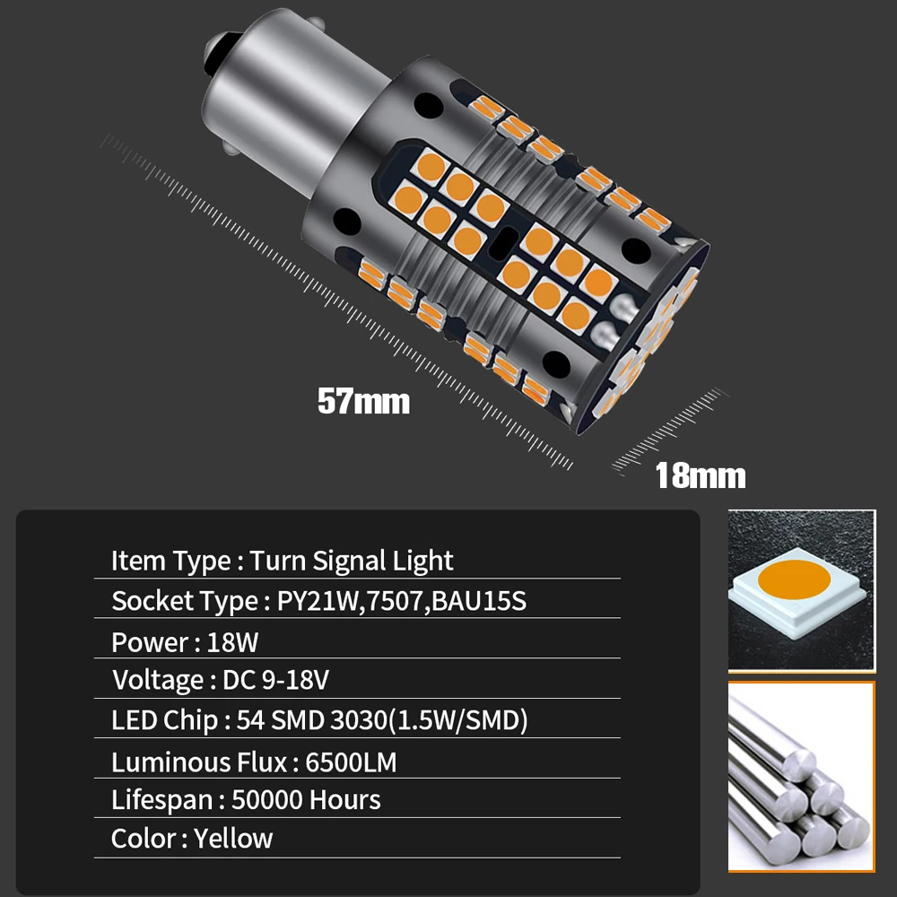 2pcs LED Turn Signal Light Lamp PY21W BAU15S For Kia Ceed Cerato Koup 3 Niro Opirus Proceed Stinger Stonic Venga XCeed - купить по