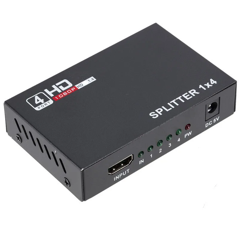 3D 1080P HDMI-compatible Splitter HDCP 1 In 4 Out Power Signal Amplifier 1x4 Audio Spliter Switch HD Converter Adapter