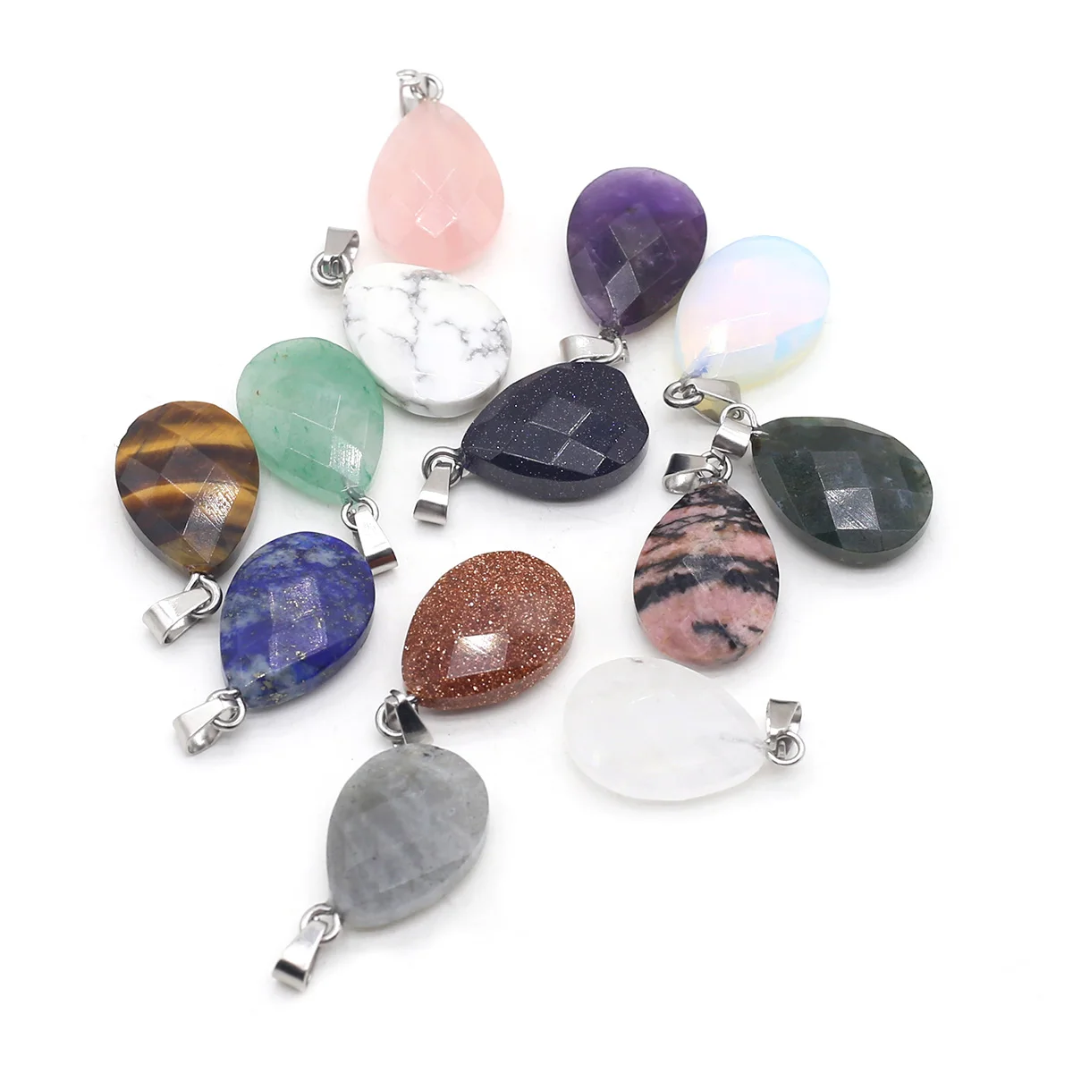 

Natural Stone Pendants Waterdrop Shape Faceted Crystal Quartz Agate Charms for Jewelry Making Necklace
