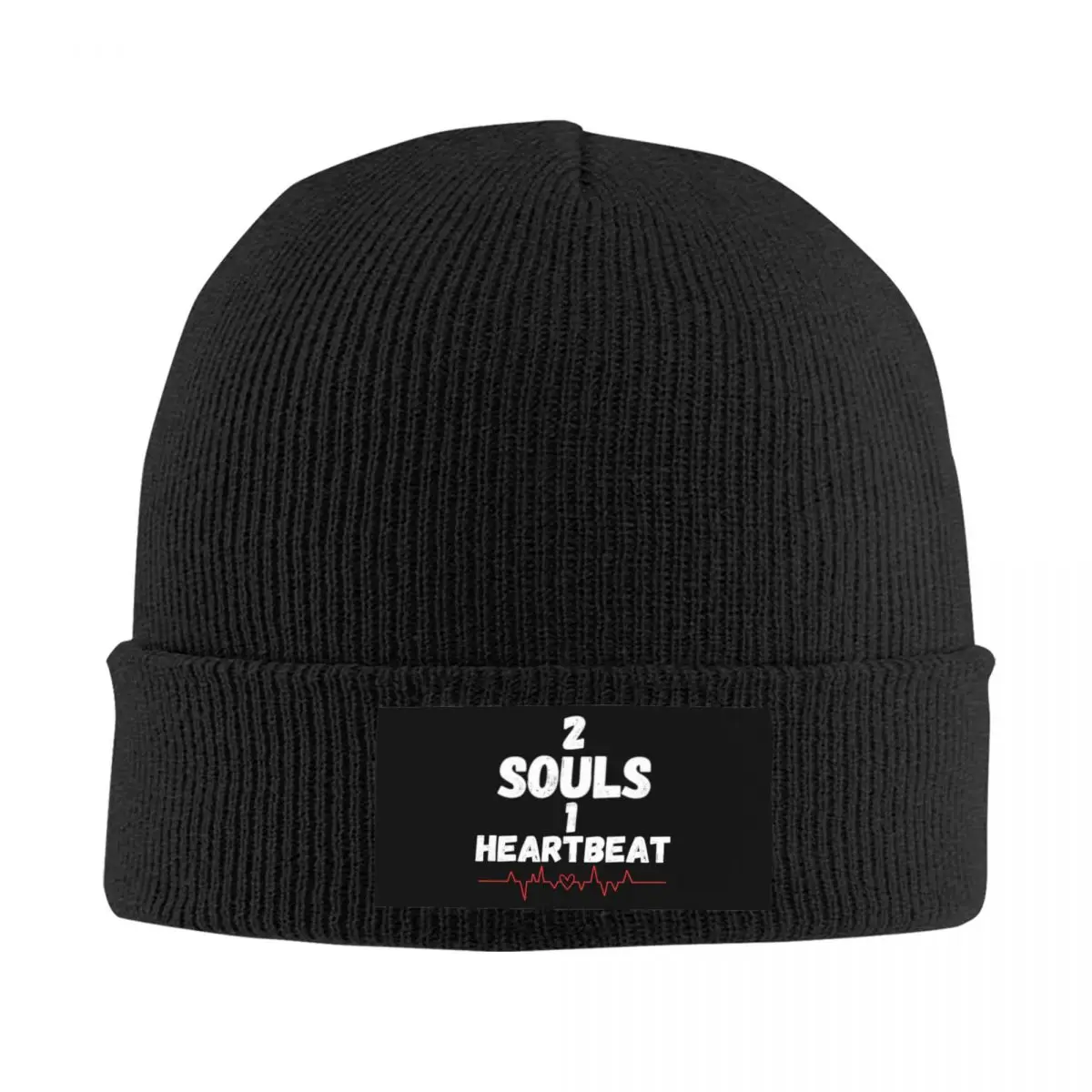 

Two Souls One Heartbeat Knitted Hat Velvet Applique For Winter Mother's Day Gift