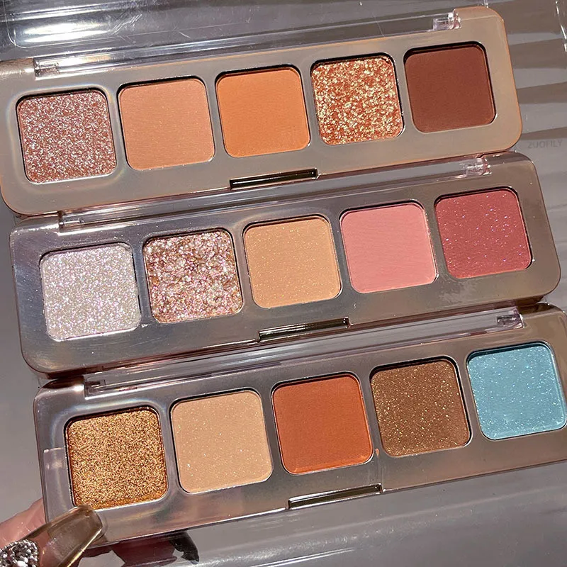 Палитра теней для век 5 цветов матовые Перламутровые тени синие оранжевые