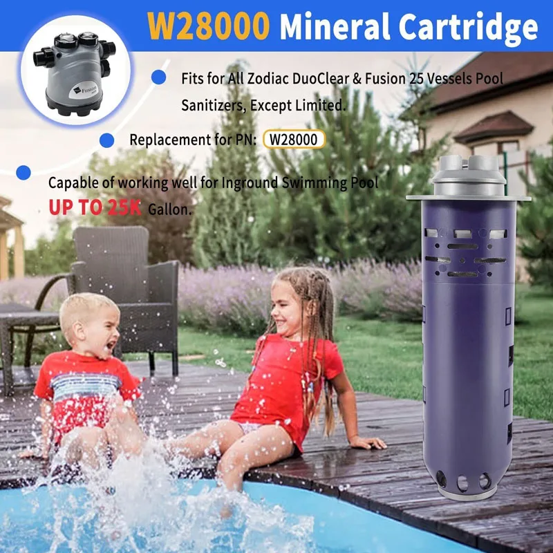W28000 Mineral Replacement Cartridge for All Zodiac DuoClear & Fusion 25 Vessels Pool Sanitizers (Except Limited), 25K Gallon enlarge