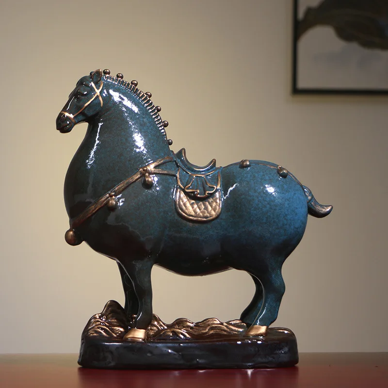 

New Chinese Ceramic Tangma Home Office Feng Shui Animal Decoration Ceramic Creative Bookshelf Wine Cabinet Decoration