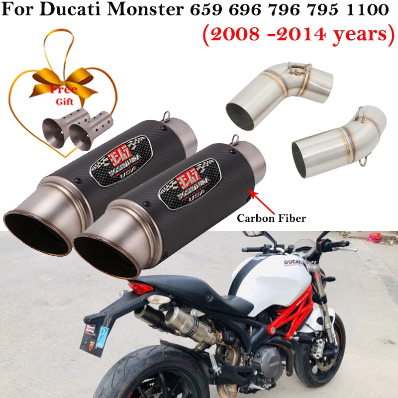 สำหรับ Ducati Monster 659 696 795 1100 Hypermotard 796 2008-2014รถจักรยานยนต์ไอเสีย Escape Link ท่อคาร์บอนไฟเบอร์ท่อไอเสีย DB Killer