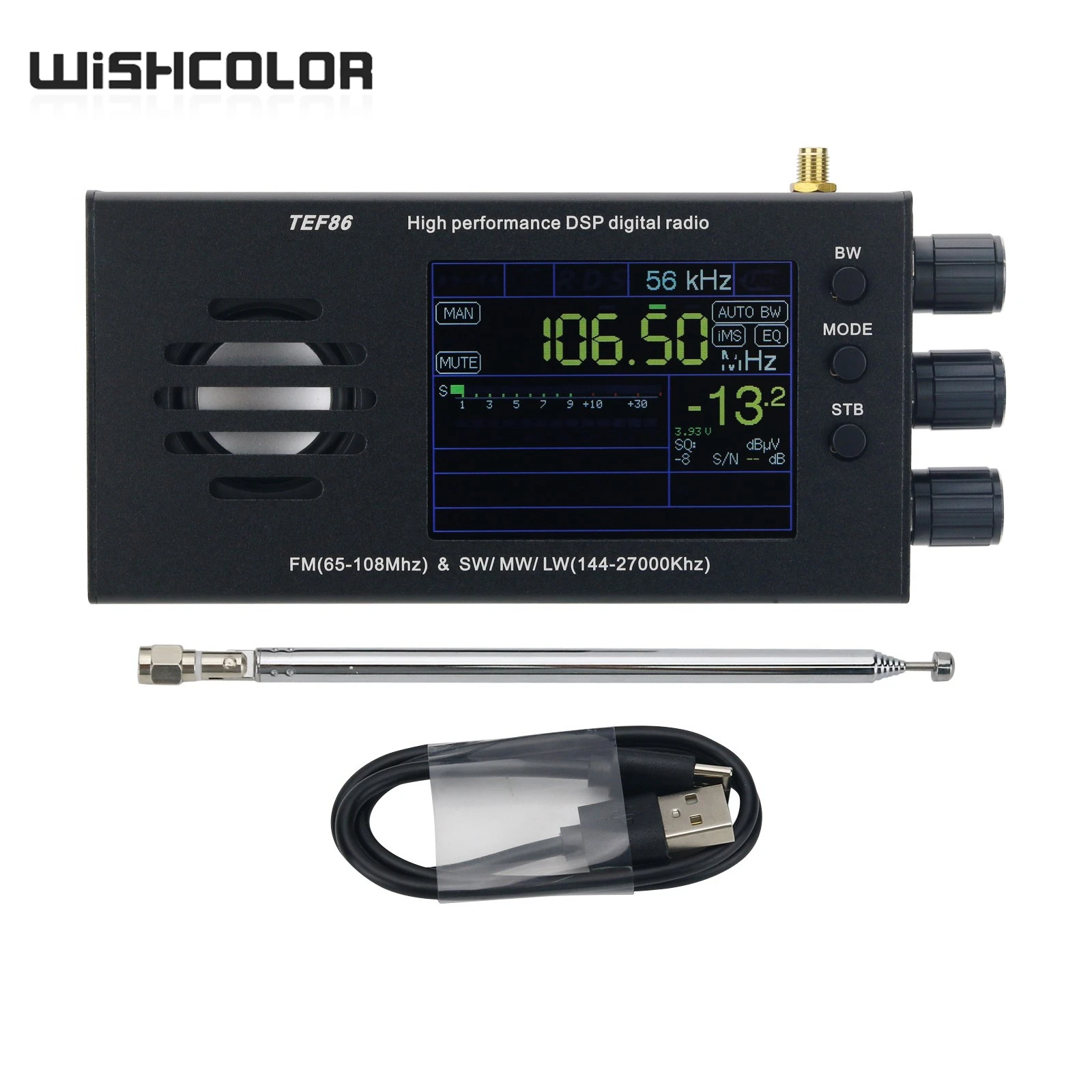 Цифровое радио Wishcolor TEF86 DSP 65-108 МГц FM и 144-27000 кГц SW/MW/LW с 3 2-дюймовым ЖК-дисплеем