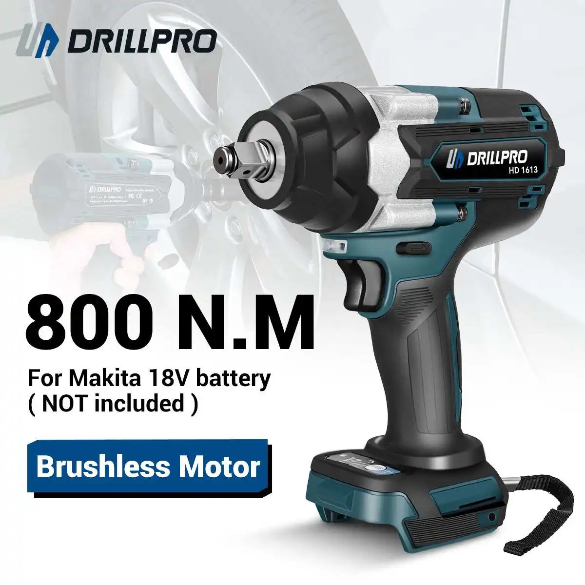 

Drillpro 800N.m Brushless Electric Impact Wrench 1/2" Drive 1/2 inch Cordless Wrench Torque Wrench Tools for Makita 18V Battery