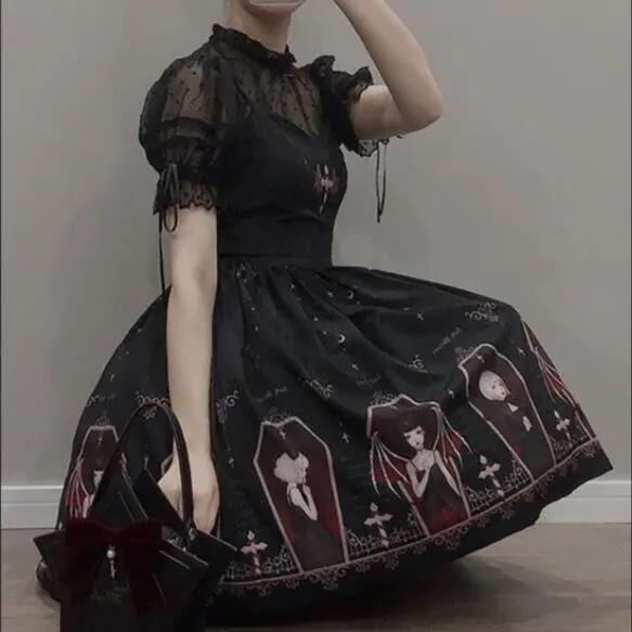 

COOLFEL Japanese Gothic Style Lolita Dress JSK Women Streetwear Suspender Soft Girls Black Punk Dress For Party