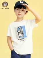 a21 boys short sleeved t shirt 2022 summer new cotton knitted loose round neck cute fun cartoon printing childrens casual top