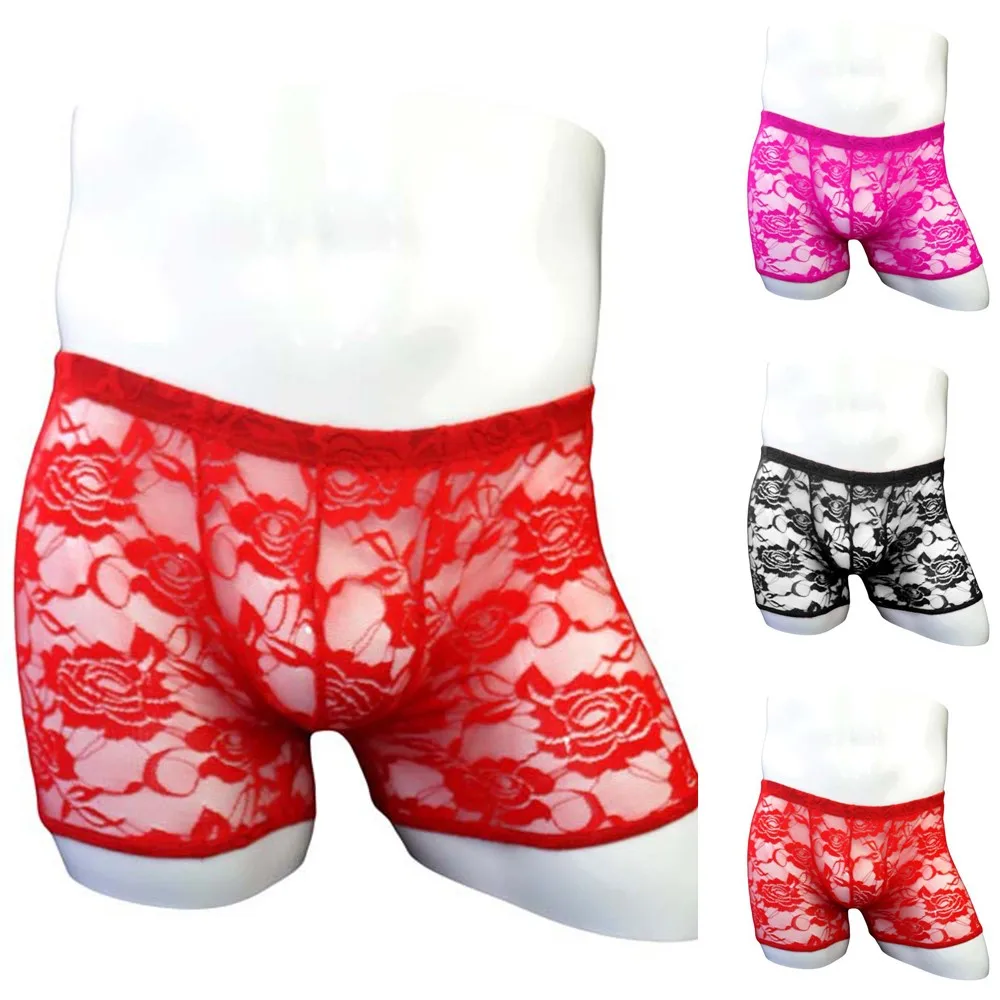 

Men's Sexy Boxer See-through Lace Brief Fashion Bottom Shorts Panties Gays Clothes Sissy Homo Underwear Sissy Pants Lingerie New