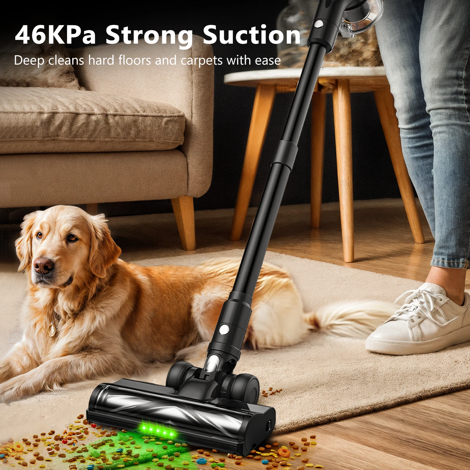 Фото Беспроводной вертикальный пылесос STLFCordless 46 кПа/500 Вт, 55 минут работы, самонесущая конструкция, LED-дисплей, щетка с защитой от спутывания, перезаряжаемый, для дома №3