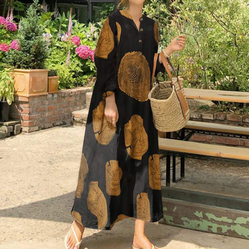 

Women Fashion Dress Long Sleeve Spring Circle Printing Pullover Casual OL Commuter Thin Round Neck Ladies Dress Patchwork Loose