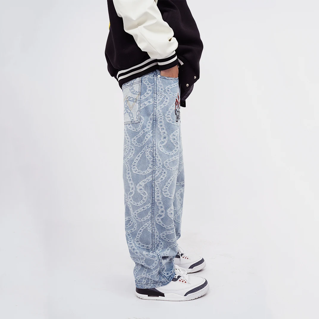 Men's Jeans High Street Embroidered Baggy Jeans Hip Hop Streetwear Men's Pants Y2K Jeans Fashionable Streetwear Brand Men Jeans