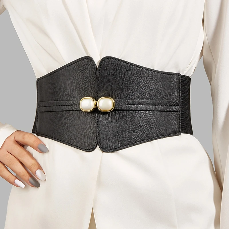 

Women Fashion Elasticity Waist Strap Retro Buckle Solid Color Belt All-match Coat Ladies Wide Harajuku Formal Waistband