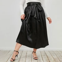 2022 women fashion skirt solid color bow tie patchwork high waist slim pleated western style elegant chic lady skirt for summer