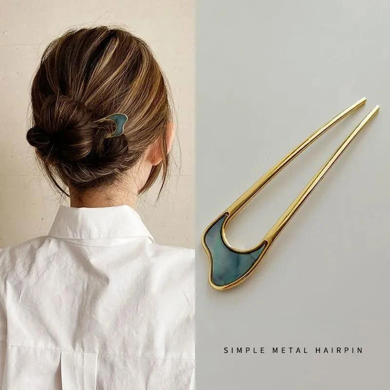 Simple hair fork same metal hairpin shell paper plate hairpin U-shaped alloy hair ornament iron