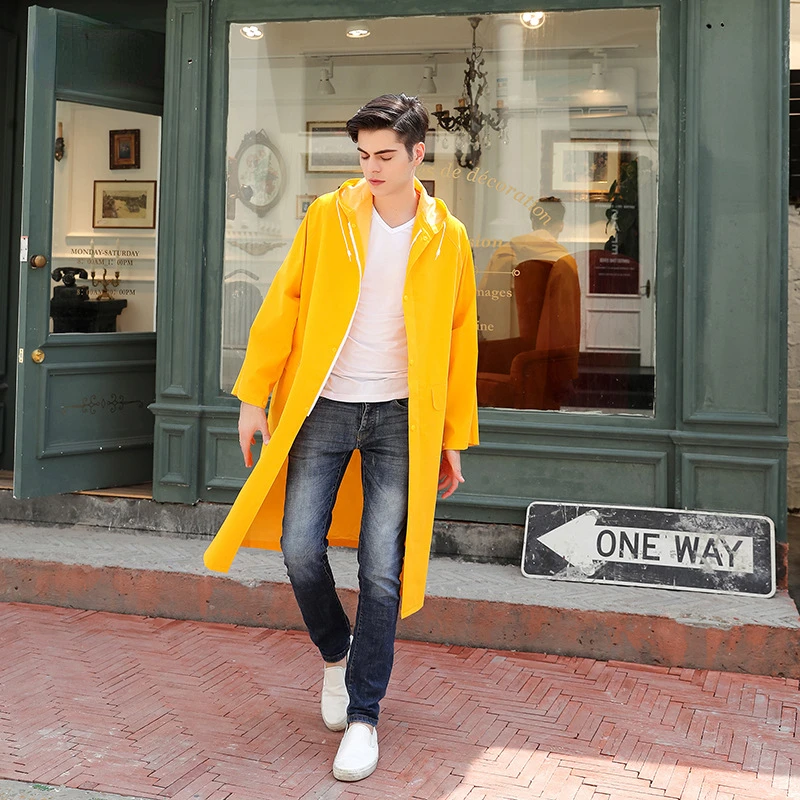 

Длинный цельнокроеный дождевик с капюшоном для взрослых из ПВХ и кожи, защитный плащ, модный утепленный длинный дождевик для взрослых