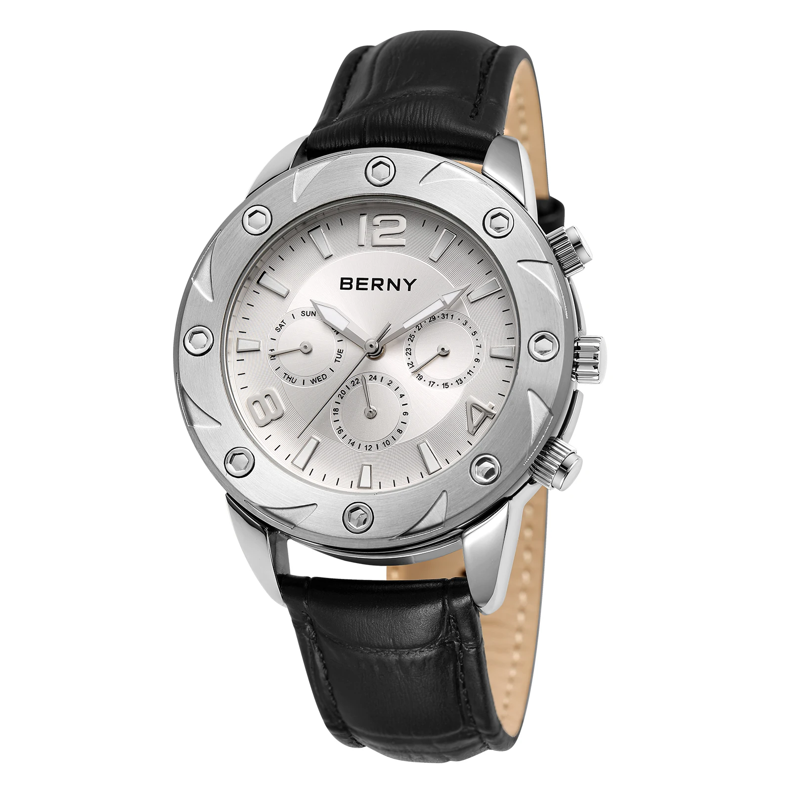 Berny Quartz Men's Watch Business Luxury Wristwatch Leather strap 5ATM Waterproof High Quality Stainless Hand Display Watch